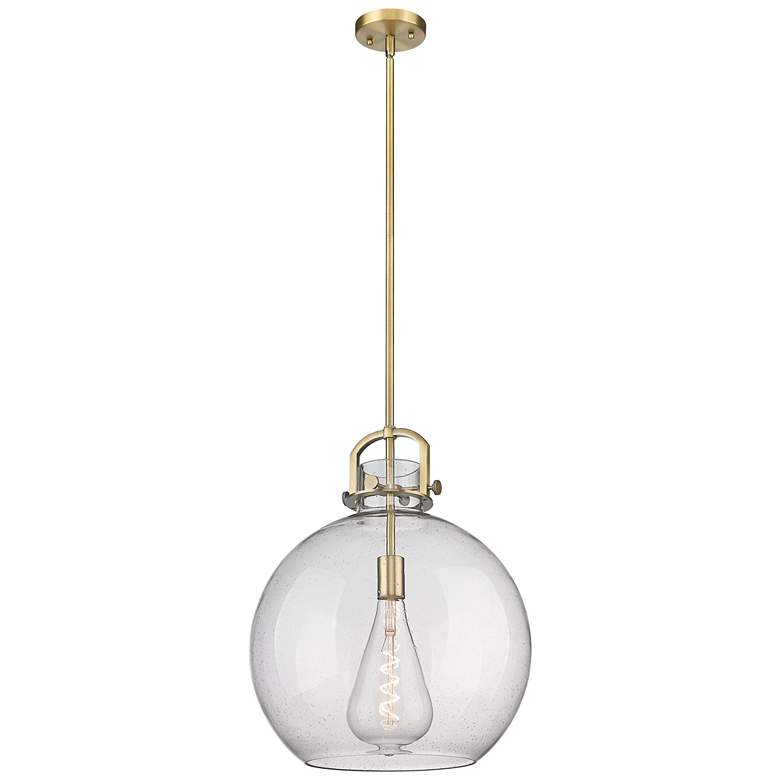 Image 1 Newton Sphere 16" Wide Stem Hung Brushed Brass Pendant With Seedy Shad