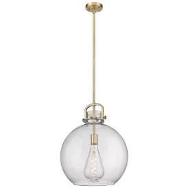 Newton Sphere 16" Wide Stem Hung Brushed Brass Pendant With Seedy Shad Newton Sphere 16" Wide Stem Hung Brushed Brass Pendant With Seedy Shad