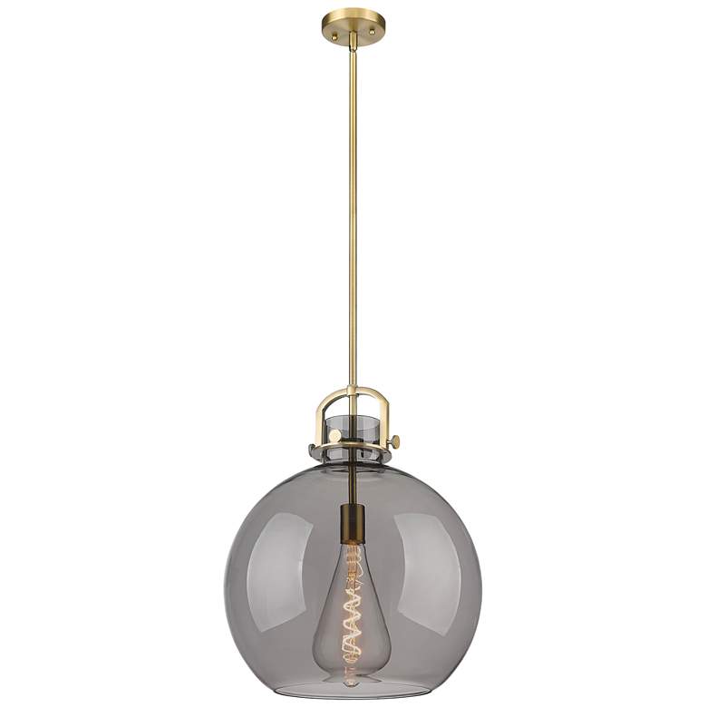 Image 1 Newton Sphere 16 inch Wide Stem Hung Brushed Brass Pendant With Smoke Shad
