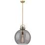 Newton Sphere 16" Wide Stem Hung Brushed Brass Pendant With Smoke Shad