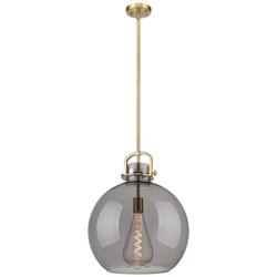 Newton Sphere 16" Wide Stem Hung Brushed Brass Pendant With Smoke Shad