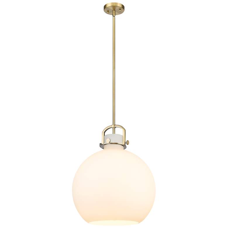 Image 1 Newton Sphere 16" Wide Stem Hung Brushed Brass Pendant With White Shad