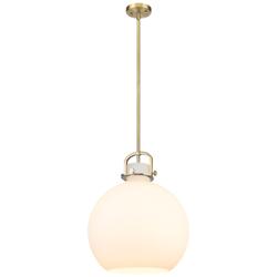 Newton Sphere 16" Wide Stem Hung Brushed Brass Pendant With White Shad