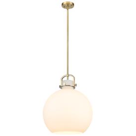 Newton Sphere 16" Wide Stem Hung Brushed Brass Pendant With White Shad Newton Sphere 16" Wide Stem Hung Brushed Brass Pendant With White Shad