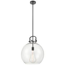 Newton Sphere 16&quot; Wide Stem Hung Matte Black Pendant With Clear Shade