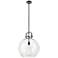 Newton Sphere 16" Wide Stem Hung Matte Black Pendant With Clear Shade