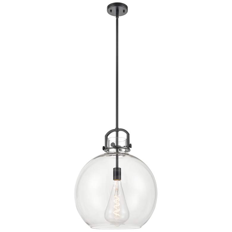 Image 1 Newton Sphere 16" Wide Stem Hung Matte Black Pendant With Clear Shade