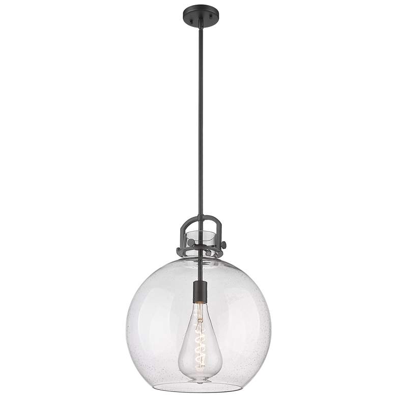 Image 1 Newton Sphere 16" Wide Stem Hung Matte Black Pendant With Seedy Shade