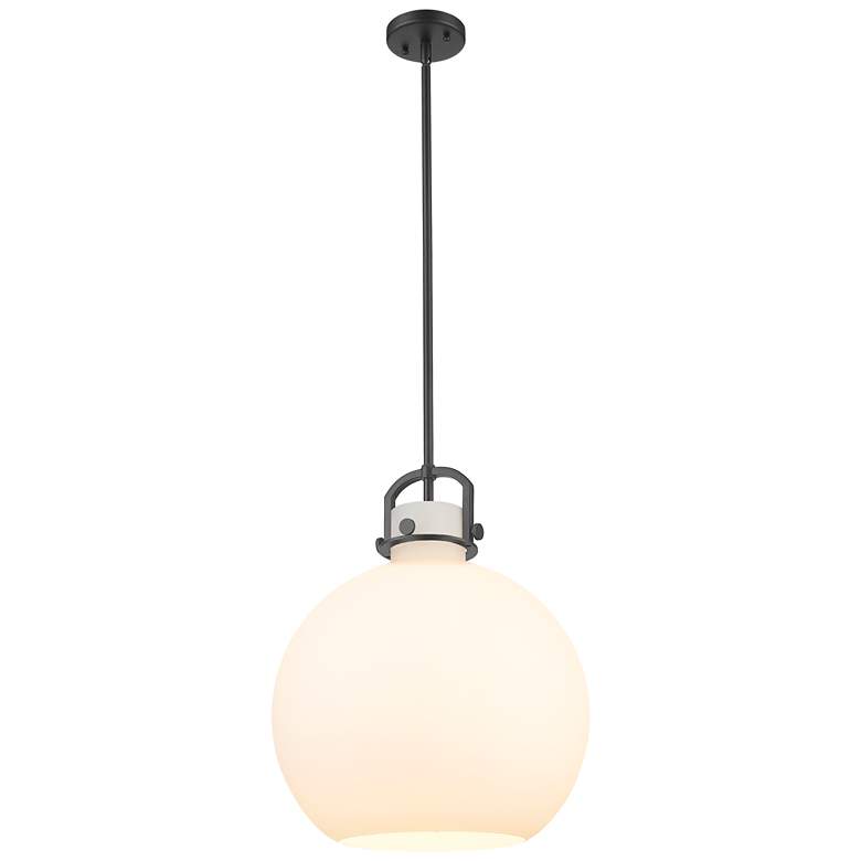 Image 1 Newton Sphere 16" Wide Stem Hung Matte Black Pendant With White Shade