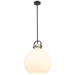 Newton Sphere 16" Wide Stem Hung Matte Black Pendant With White Shade