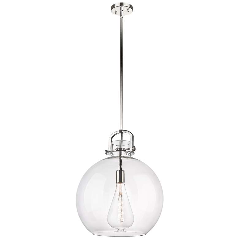 Image 1 Newton Sphere 16" Wide Stem Hung Polished Nickel Pendant With Clear Sh