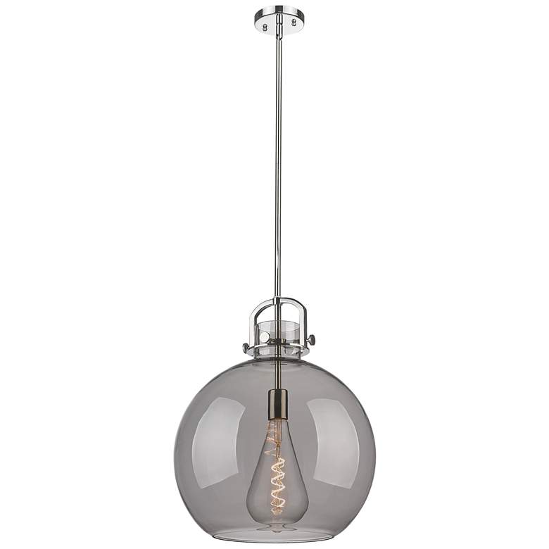 Image 1 Newton Sphere 16" Wide Stem Hung Polished Nickel Pendant With Smoke Sh