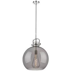 Newton Sphere 16" Wide Stem Hung Polished Nickel Pendant With Smoke Sh