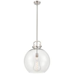 Newton Sphere 16" Wide Stem Hung Satin Nickel Pendant With Clear Shade