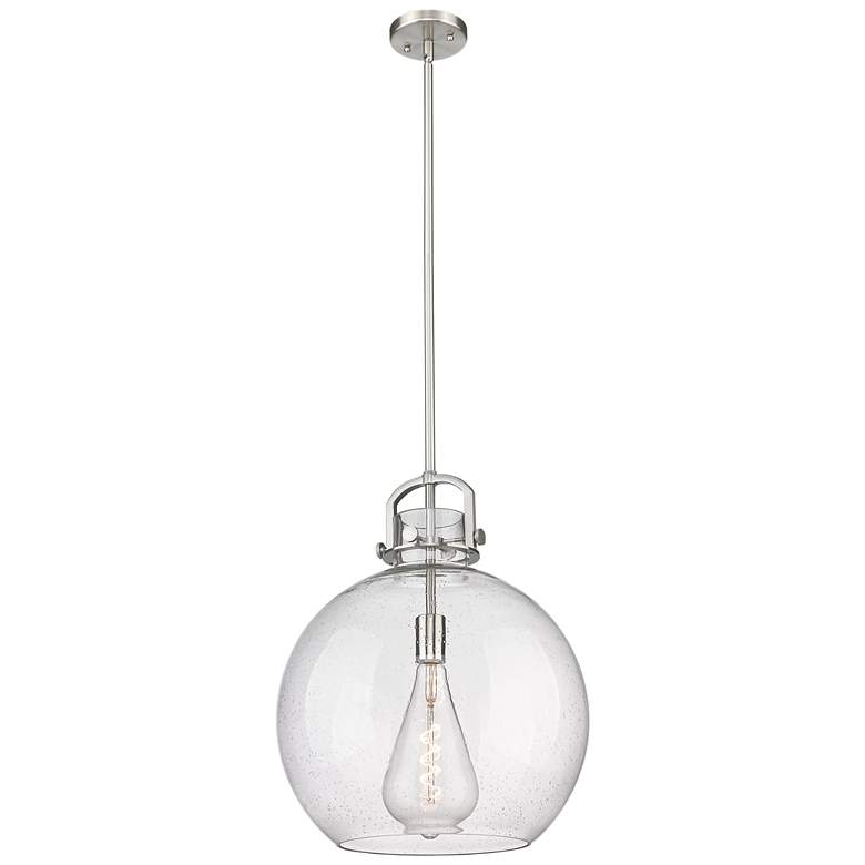 Image 1 Newton Sphere 16 inch Wide Stem Hung Satin Nickel Pendant With Seedy Shade
