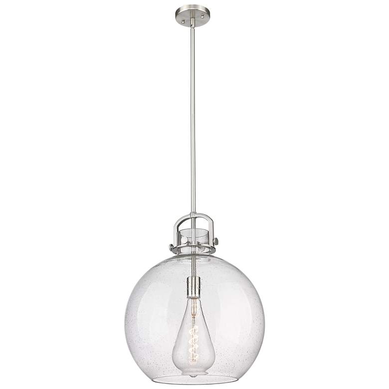 Image 1 Newton Sphere 16" Wide Stem Hung Satin Nickel Pendant With Seedy Shade