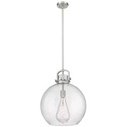 Newton Sphere 16" Wide Stem Hung Satin Nickel Pendant With Seedy Shade