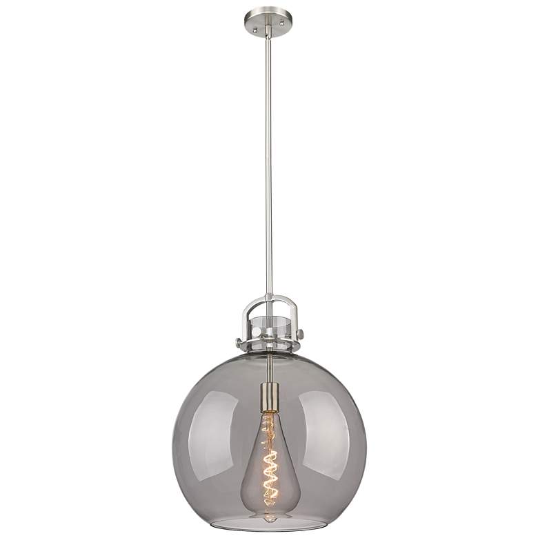 Image 1 Newton Sphere 16" Wide Stem Hung Satin Nickel Pendant With Smoke Shade
