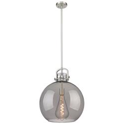 Newton Sphere 16" Wide Stem Hung Satin Nickel Pendant With Smoke Shade