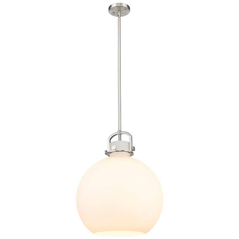 Image 1 Newton Sphere 16" Wide Stem Hung Satin Nickel Pendant With White Shade