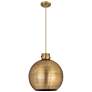 Newton Sphere 16"W Brushed Brass Corded Pendant With Brushed Brass Sha