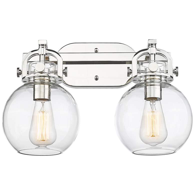 Image 1 Newton Sphere 17" Wide 2 Light Polished Nickel Bath Light With Clear S