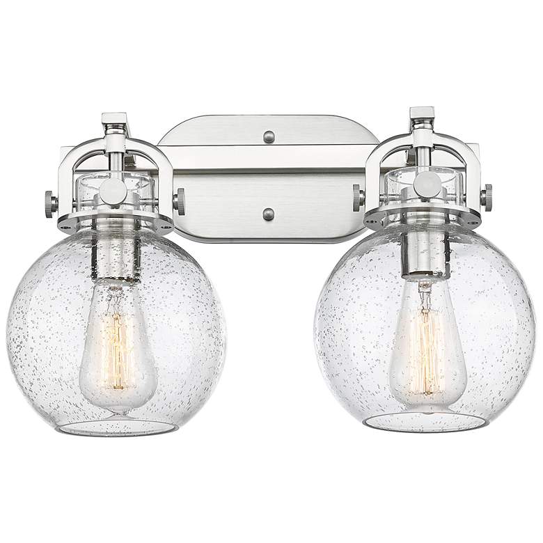 Image 1 Newton Sphere 17" Wide 2 Light Satin Nickel Bath Light With Seedy Shad