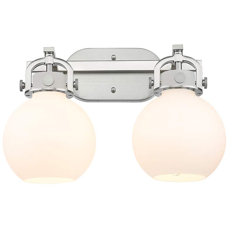Image 1 Newton Sphere 17" Wide 2 Light Satin Nickel Bath Light With White Shad