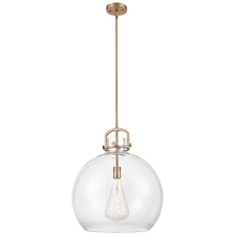 Image 1 Newton Sphere 18 1/4"W Brushed Brass Pendant w/ Clear Glass