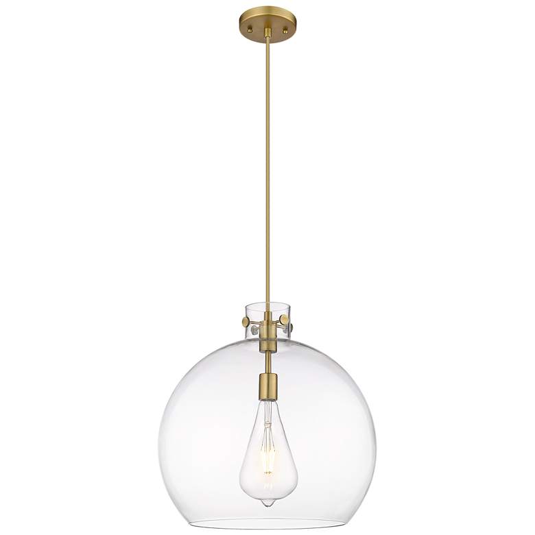 Image 1 Newton Sphere 18" Wide Cord Hung Brushed Brass Pendant With Clear Shad
