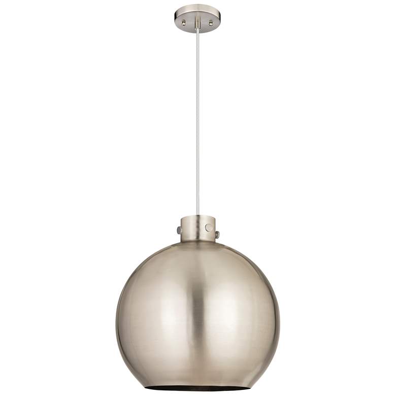Image 1 Newton Sphere 18" Wide Satin Nickel Corded Pendant With Satin Nickel S