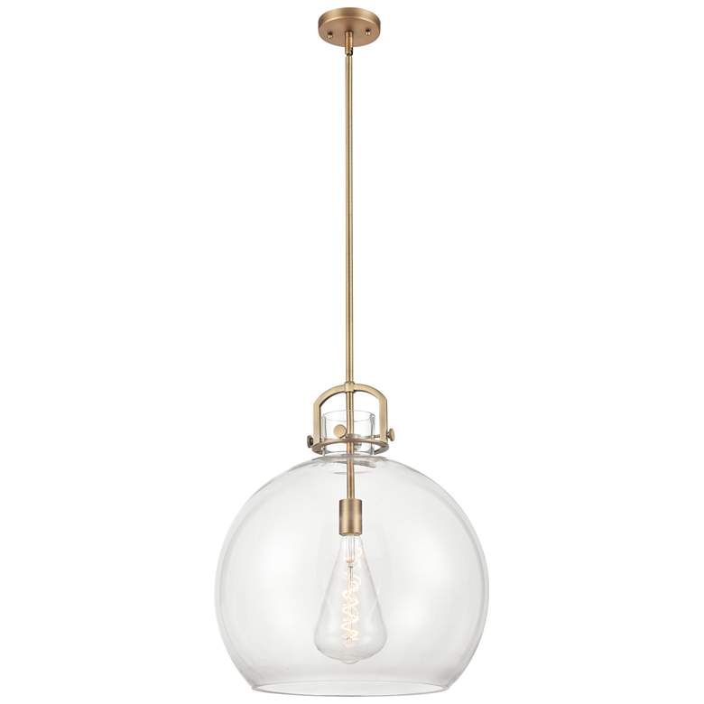 Image 1 Newton Sphere 18" Wide Stem Hung Brushed Brass Pendant With Clear Shad