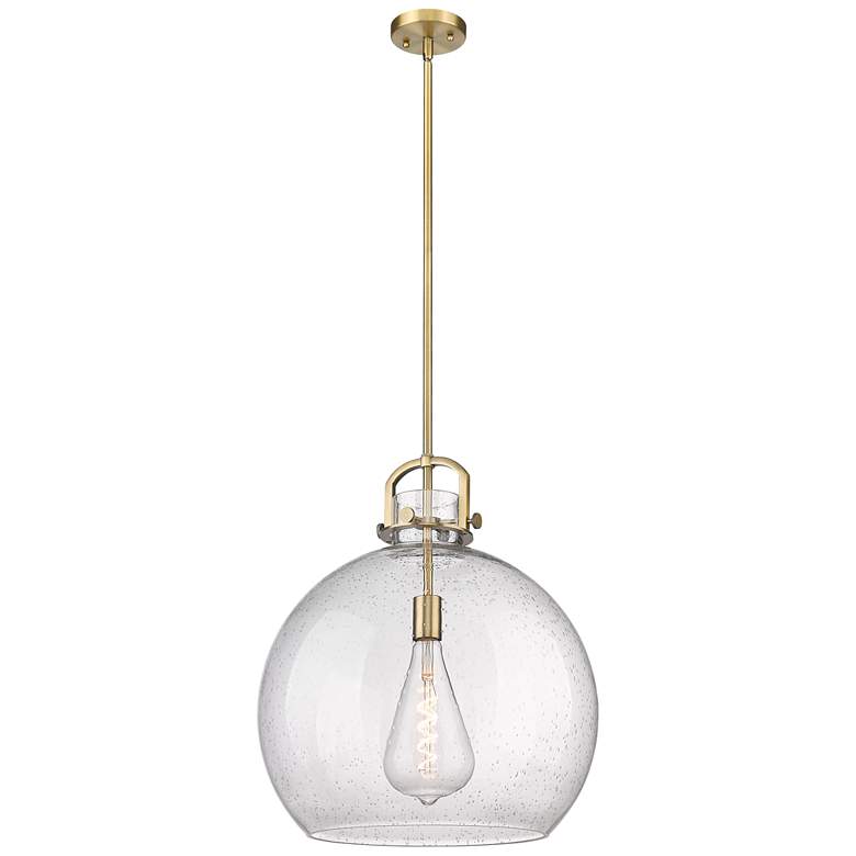 Image 1 Newton Sphere 18" Wide Stem Hung Brushed Brass Pendant With Seedy Shad