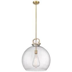 Newton Sphere 18" Wide Stem Hung Brushed Brass Pendant With Seedy Shad