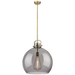 Newton Sphere 18" Wide Stem Hung Brushed Brass Pendant With Smoke Shad
