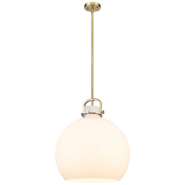 Image 1 Newton Sphere 18" Wide Stem Hung Brushed Brass Pendant With White Shad