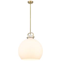 Newton Sphere 18" Wide Stem Hung Brushed Brass Pendant With White Shad