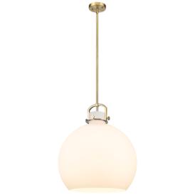 Newton Sphere 18" Wide Stem Hung Brushed Brass Pendant With White Shad Newton Sphere 18" Wide Stem Hung Brushed Brass Pendant With White Shad