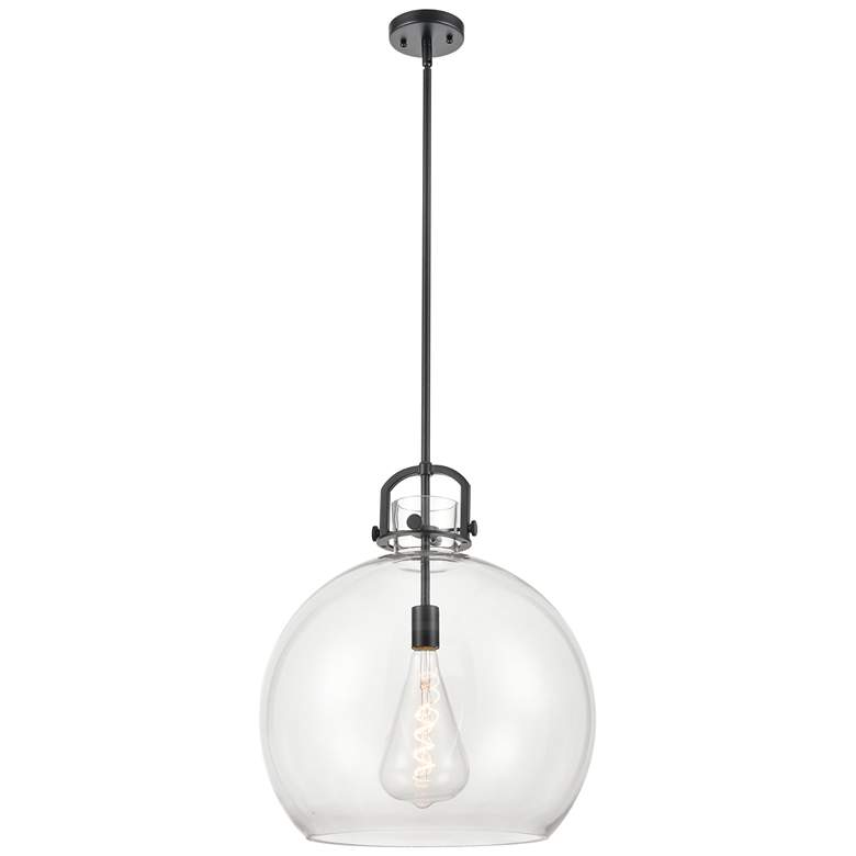 Image 1 Newton Sphere 18" Wide Stem Hung Matte Black Pendant With Clear Shade