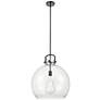Newton Sphere 18" Wide Stem Hung Matte Black Pendant With Clear Shade
