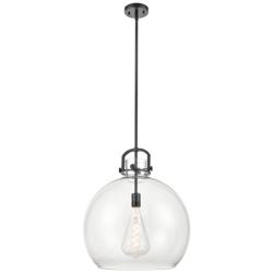 Newton Sphere 18" Wide Stem Hung Matte Black Pendant With Clear Shade