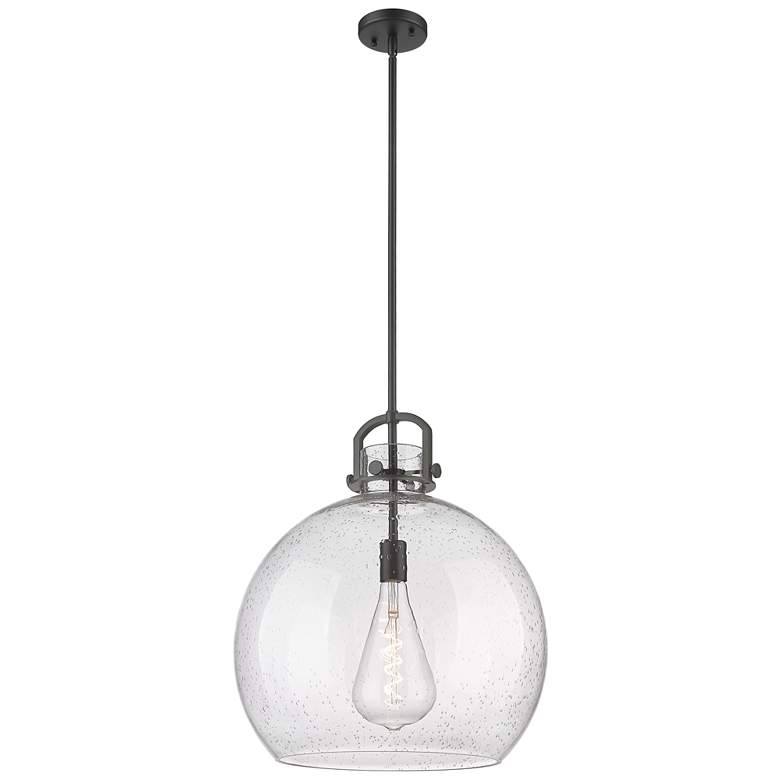 Image 1 Newton Sphere 18" Wide Stem Hung Matte Black Pendant With Seedy Shade