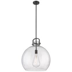 Newton Sphere 18" Wide Stem Hung Matte Black Pendant With Seedy Shade