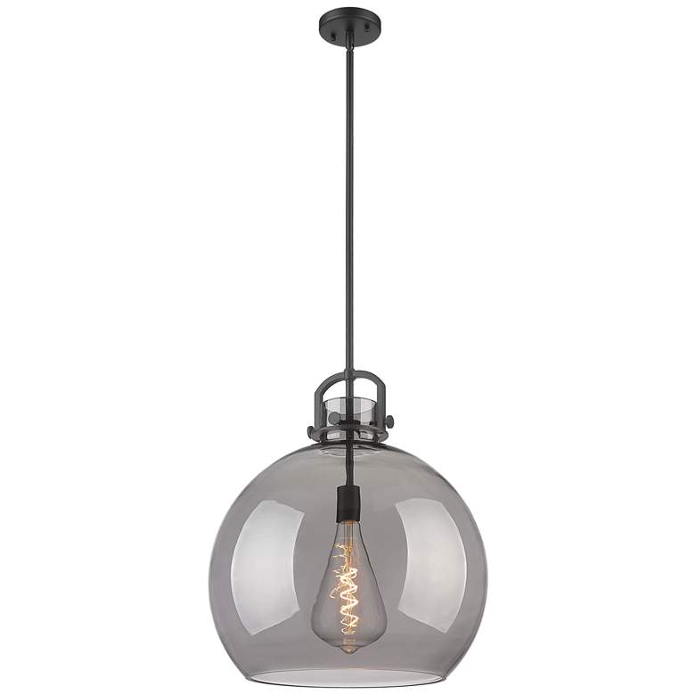 Image 1 Newton Sphere 18 inch Wide Stem Hung Matte Black Pendant With Smoke Shade