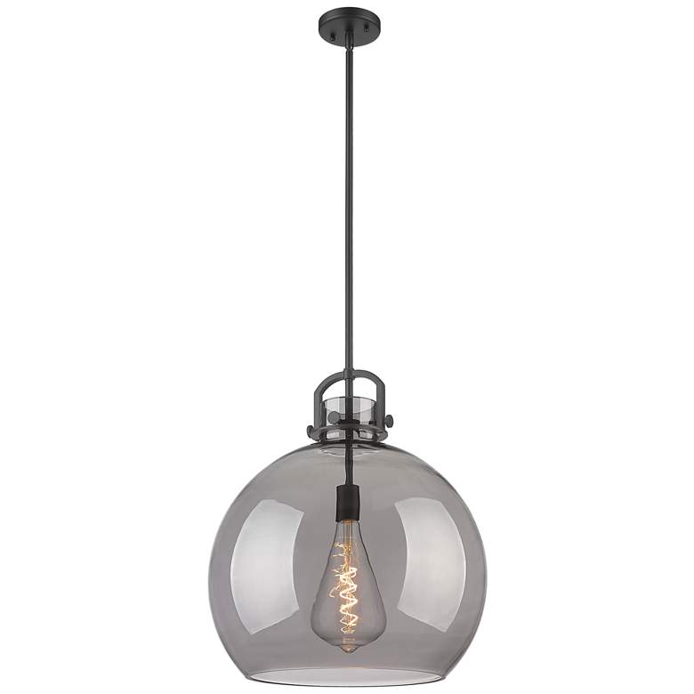 Image 1 Newton Sphere 18" Wide Stem Hung Matte Black Pendant With Smoke Shade