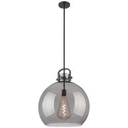 Newton Sphere 18" Wide Stem Hung Matte Black Pendant With Smoke Shade