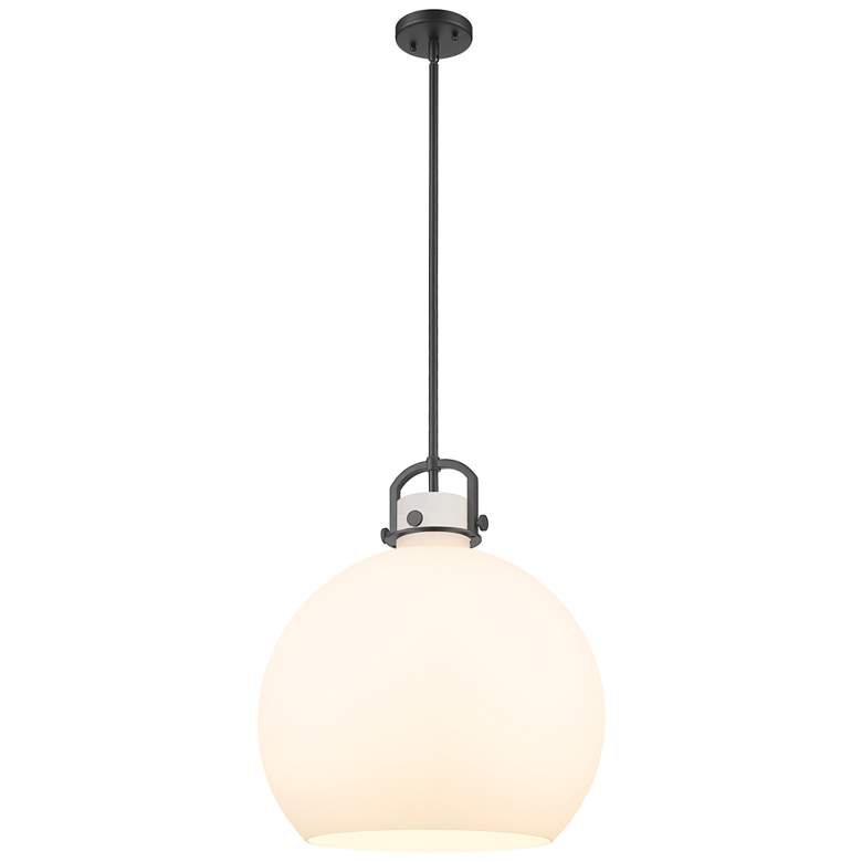 Image 1 Newton Sphere 18" Wide Stem Hung Matte Black Pendant With White Shade