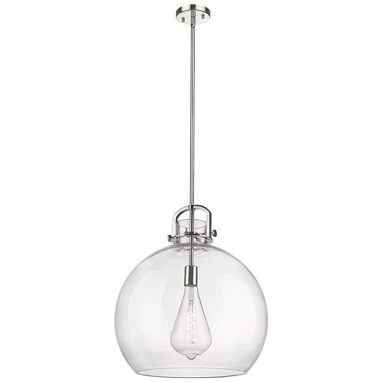 Image 1 Newton Sphere 18" Wide Stem Hung Polished Nickel Pendant With Clear Sh