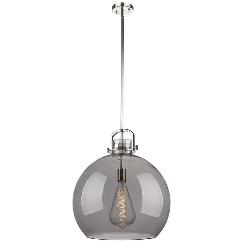 Image 1 Newton Sphere 18" Wide Stem Hung Polished Nickel Pendant With Smoke Sh