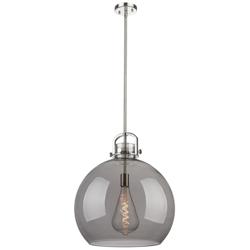 Newton Sphere 18" Wide Stem Hung Polished Nickel Pendant With Smoke Sh